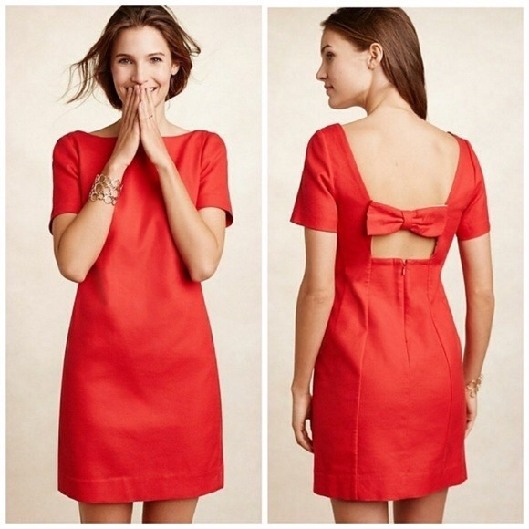 Anthropologie NWT Maeve Alexia anthropologie Red Bow Cut Out Back Dress 4 S - Picture 1 of 7